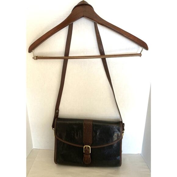 Vintage BRAHMIN Brown Leather Croco Medium CrossBody Shoulder Satchel Purse - Picture 1 of 15